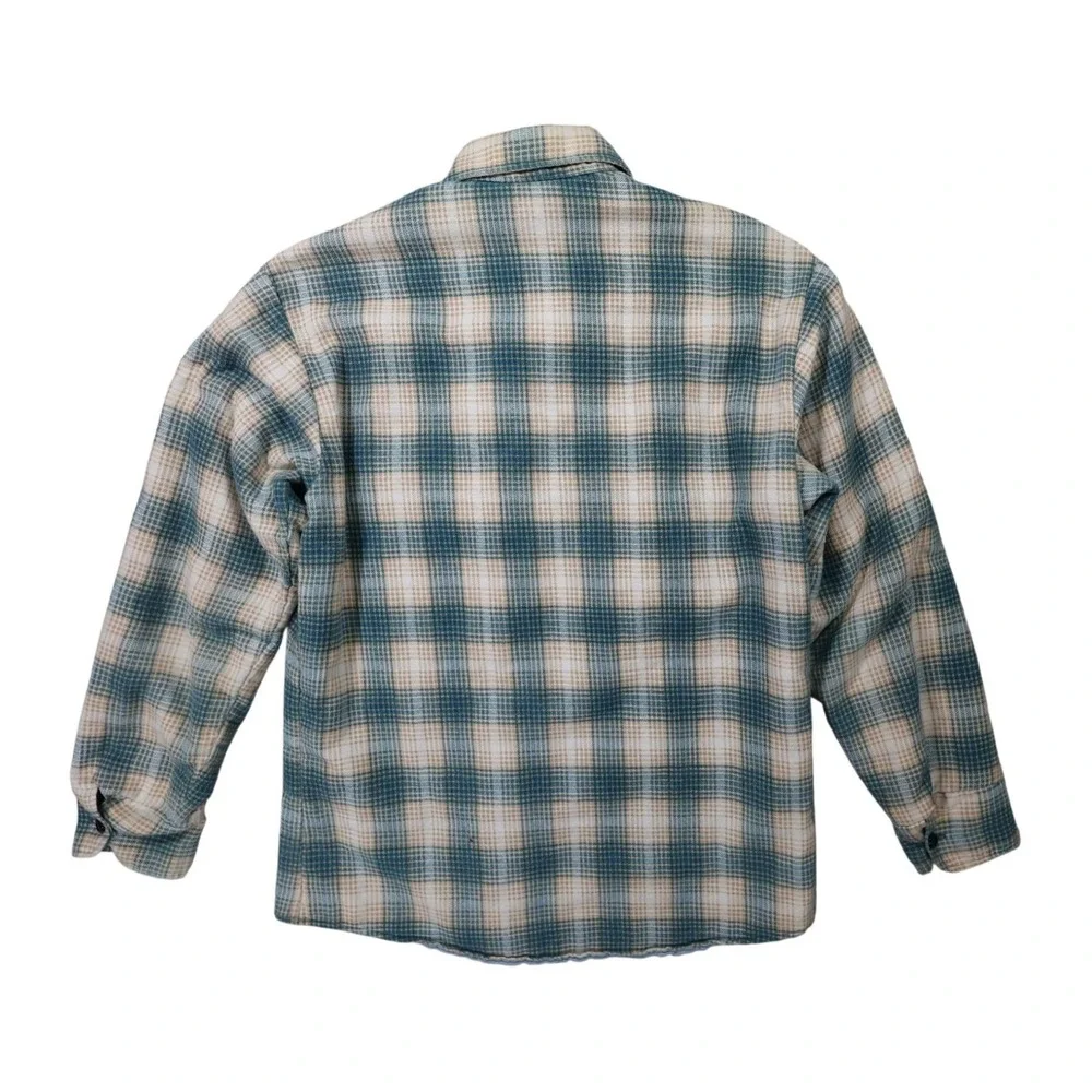 Sears Quilted Flannel Shirt Jacket Mens Medium Blue Plaid Excellent Vintage‎